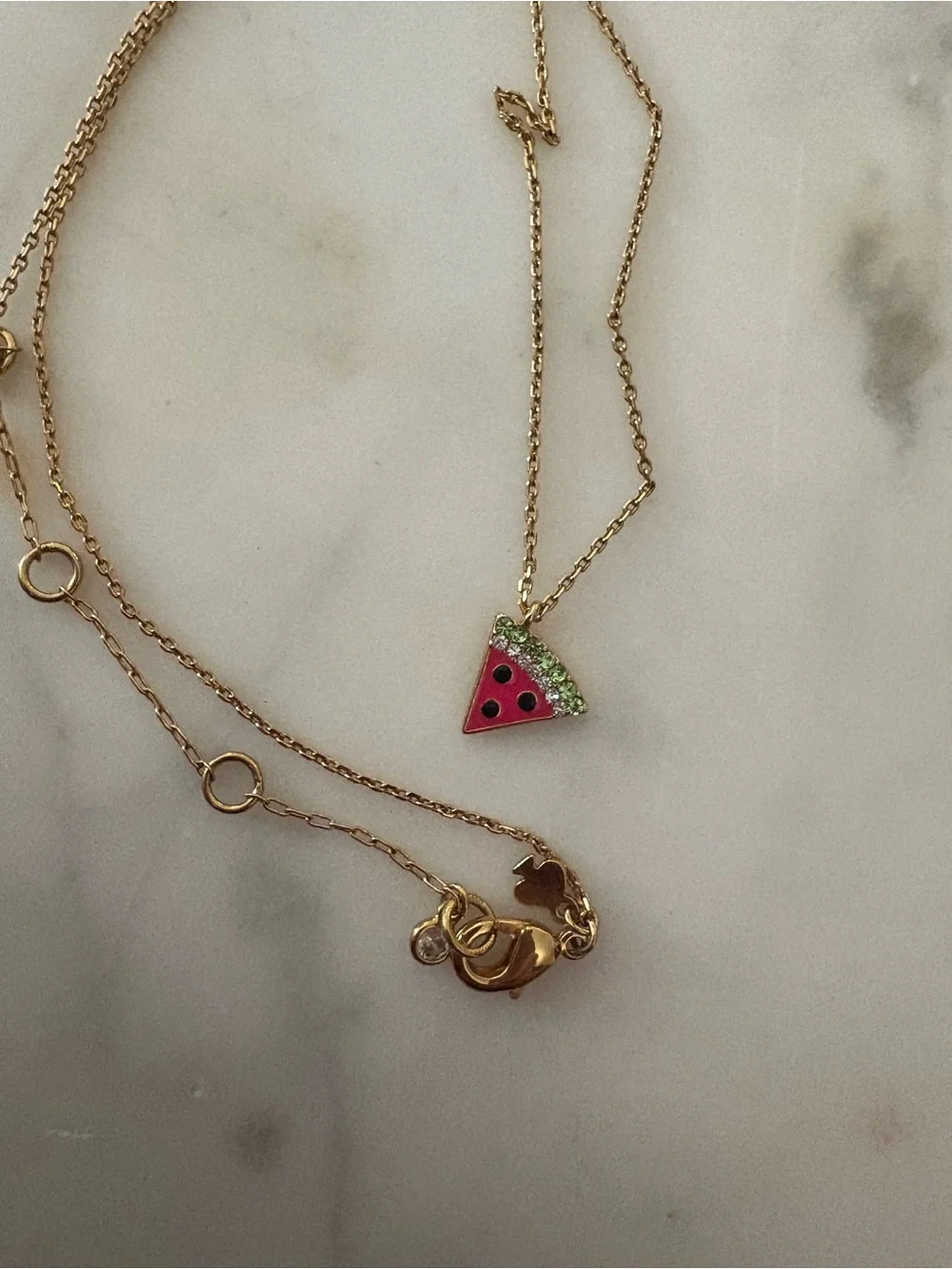 kate spade Gold-Tone Pink and Green Watermelon Slice Pendant Necklace - Picture 1 of 3